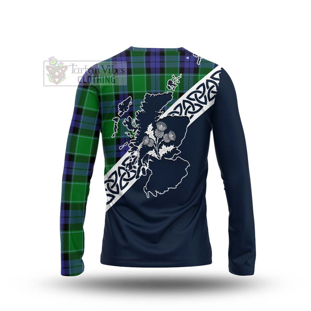 Haldane Tartan Long Sleeve T-Shirt Featuring Thistle and Scotland Map - Tartan Vibes Clothing