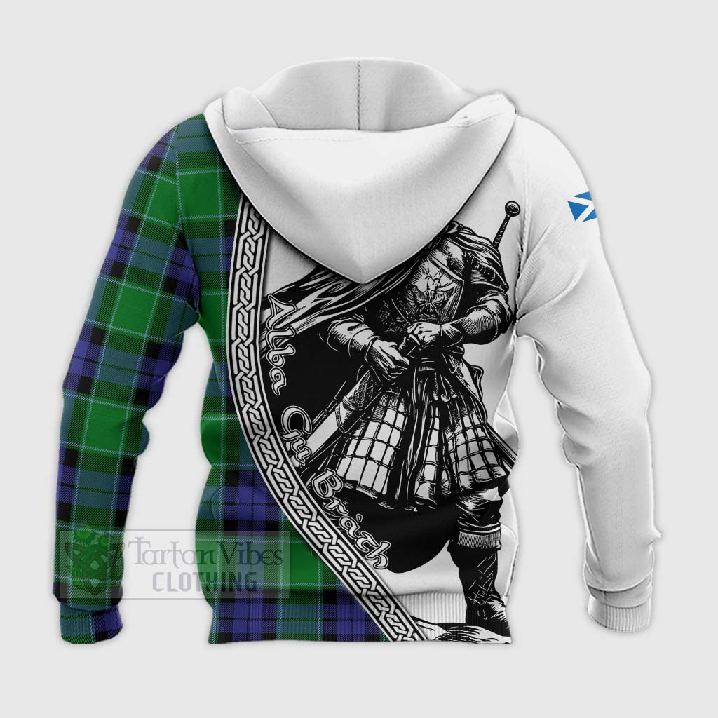 Haldane Tartan Clan Crest Knitted Hoodie with Highlander Warrior Celtic Style - Tartan Vibes Clothing