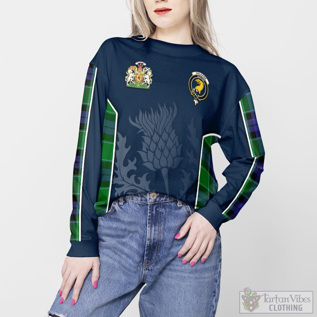 Tartan Vibes Clothing Haldane Tartan Sweatshirt with Family Crest and Scottish Thistle Vibes Sport Style