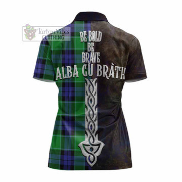 Haldane Tartan Family Crest Women's Polo Shirt Alba Gu Brath Be Brave Lion Ancient Style - Tartan Vibes Clothing