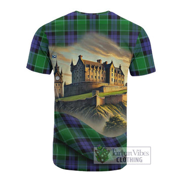 Tartan Vibes Clothing Haldane Tartan Family Crest Cotton T-shirt with Scottish Ancient Castle Style