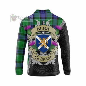 Haldane Tartan Family Crest Long Sleeve Polo Shirt Lion Rampant Royal Thistle Shield Celtic Inspired - Tartan Vibes Clothing