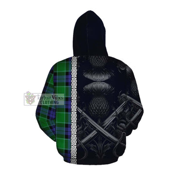 Haldane Tartan Cotton Hoodie with Family Crest Cross Sword Thistle Celtic Vibes Pullover Hoodie - Tartan Vibes Clothing