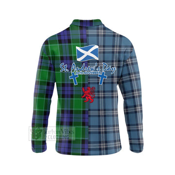 Haldane Tartan Long Sleeve Polo Shirt Happy St. Andrew's Day Half Tartan Style - Tartan Vibes Clothing
