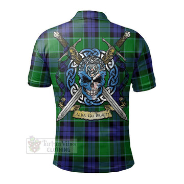 Haldane Tartan Polo Shirt with Family Crest Celtic Skull Style - Tartan Vibes Clothing