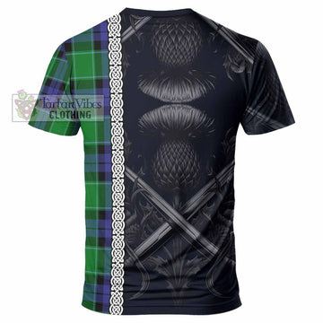 Haldane Tartan T-Shirt with Family Crest Cross Sword Thistle Celtic Vibes - Tartan Vibes Clothing