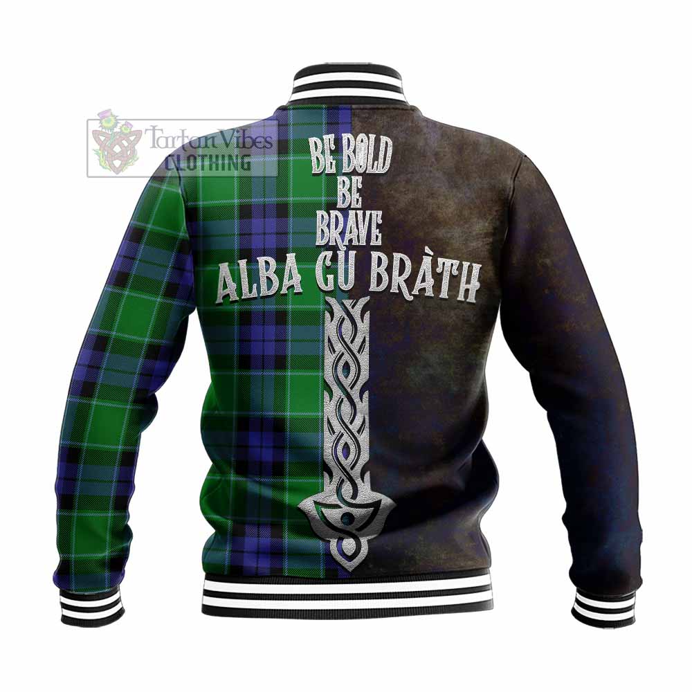 Tartan Vibes Clothing Haldane Tartan Family Crest Baseball Jacket Alba Gu Brath Be Brave Lion Ancient Style