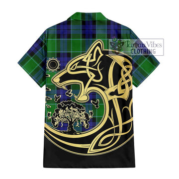 Haldane Tartan Hawaiian Shirt with Family Crest Celtic Wolf Style - Tartan Vibes Clothing