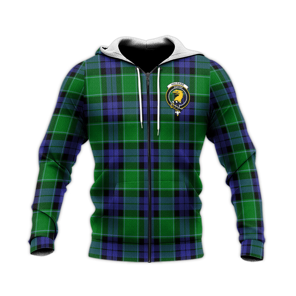 Haldane Tartan Knitted Hoodie with Family Crest Unisex Knitted Zip Hoodie - Tartan Vibes Clothing