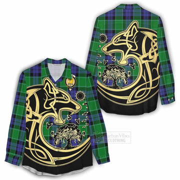 Haldane Tartan Women's Casual Shirt with Family Crest Celtic Wolf Style - Tartan Vibes Clothing