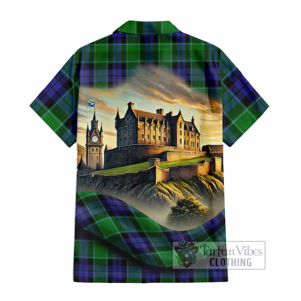Haldane Tartan Family Crest Hawaiian Shirt with Scottish Ancient Castle Style - Tartan Vibes Clothing