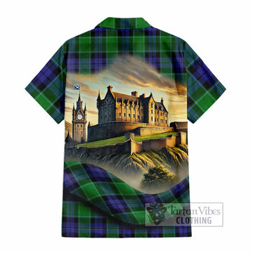 Haldane Tartan Family Crest Hawaiian Shirt with Scottish Ancient Castle Style - Tartan Vibes Clothing