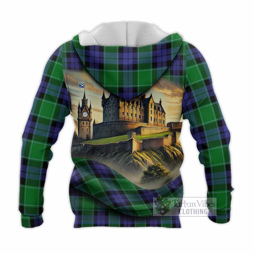 Haldane Tartan Family Crest Knitted Hoodie with Scottish Ancient Castle Style - Tartan Vibes Clothing