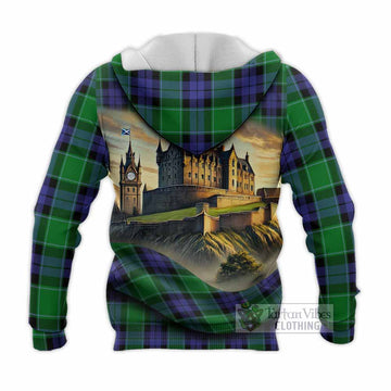 Haldane Tartan Family Crest Knitted Hoodie with Scottish Ancient Castle Style - Tartan Vibes Clothing