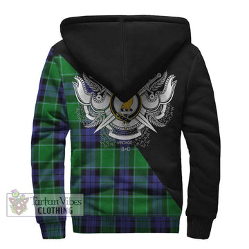 Haldane Tartan Sherpa Hoodie with Family Crest and Military Logo Style - Tartan Vibes Clothing