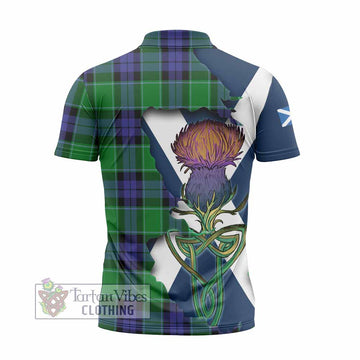 Haldane Tartan Family Crest Zipper Polo Shirt Scottish Thistle Celtic Inspired - Tartan Vibes Clothing