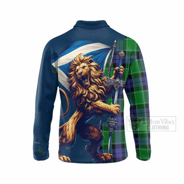 Haldane Tartan Family Crest Long Sleeve Polo Shirt with Scottish Majestic Lion - Tartan Vibes Clothing