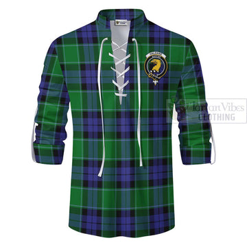 Haldane Tartan Ghillie Kilt Shirt with Family Crest Celtic Skull Style - Tartan Vibes Clothing