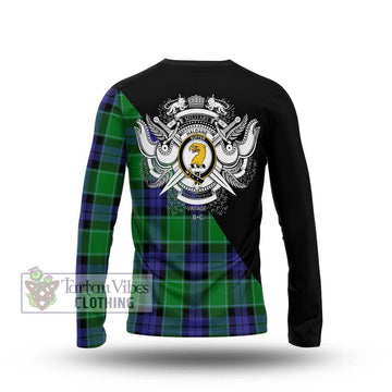 Haldane Tartan Long Sleeve T-Shirt with Family Crest and Military Logo Style - Tartan Vibes Clothing