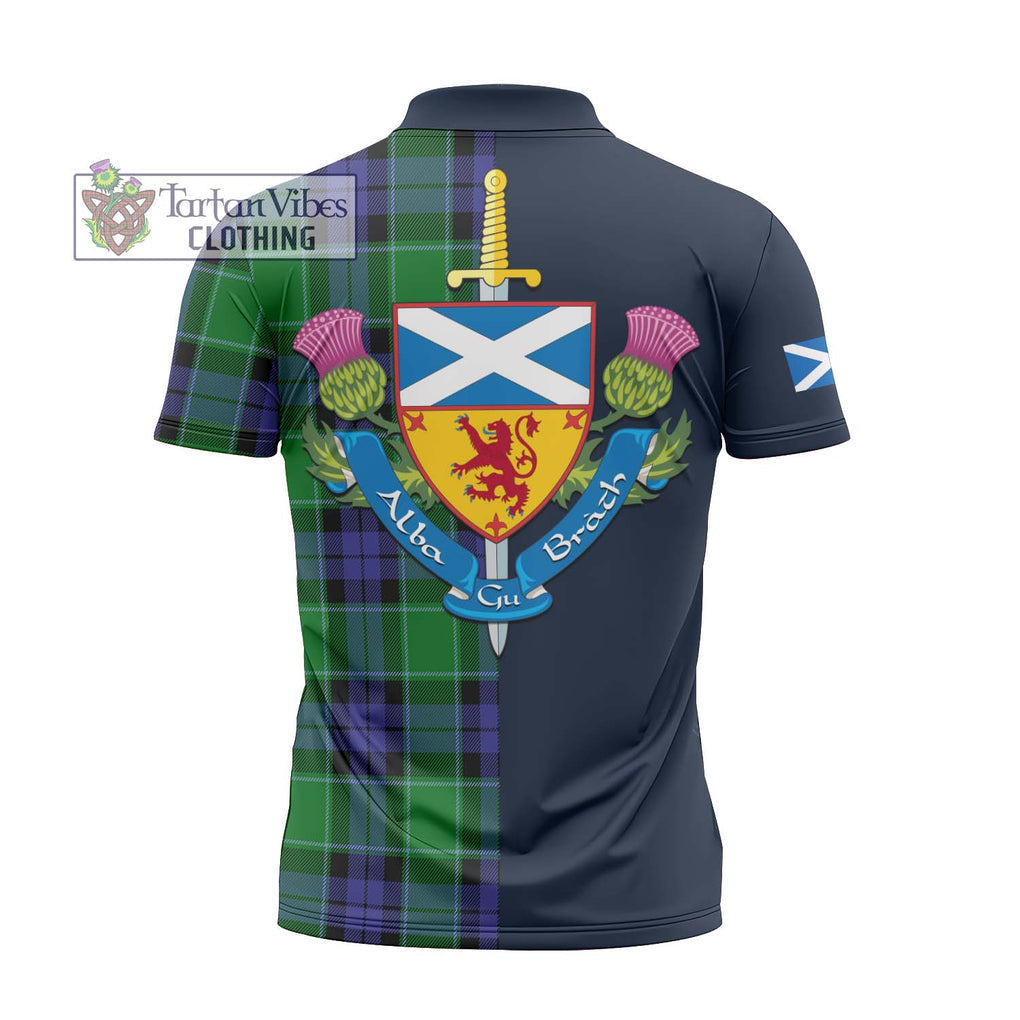 Haldane Tartan Zipper Polo Shirt Alba with Scottish Lion Royal Arm Half Style - Tartan Vibes Clothing