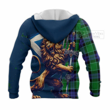 Haldane Tartan Family Crest Knitted Hoodie with Scottish Majestic Lion - Tartan Vibes Clothing