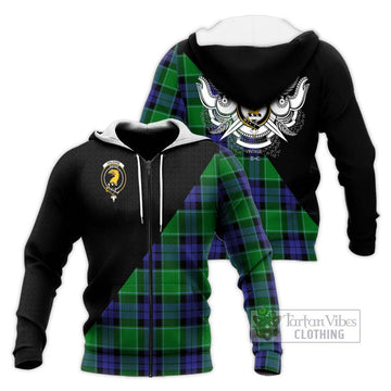 Haldane Tartan Knitted Hoodie with Family Crest and Military Logo Style Unisex Knitted Zip Hoodie - Tartan Vibes Clothing