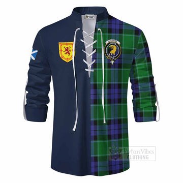 Haldane Tartan Ghillie Kilt Shirt Alba with Scottish Lion Royal Arm Half Style - Tartan Vibes Clothing