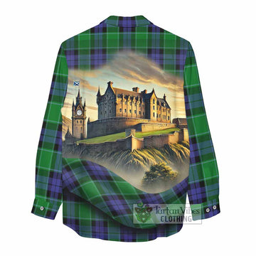 Haldane Tartan Family Crest Women's Casual Shirt with Scottish Ancient Castle Style - Tartan Vibes Clothing