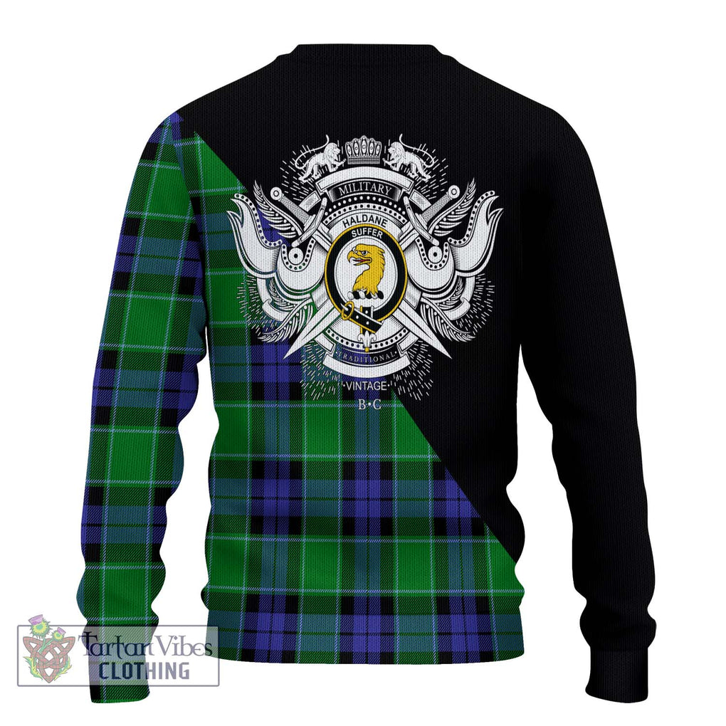 Haldane Tartan Ugly Sweater with Family Crest and Military Logo Style - Tartan Vibes Clothing