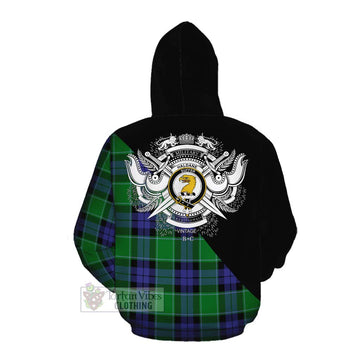 Haldane Tartan Cotton Hoodie with Family Crest and Military Logo Style Pullover Hoodie - Tartan Vibes Clothing