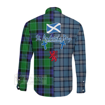 Haldane Tartan Long Sleeve Button Shirt Happy St. Andrew's Day Half Tartan Style Men's Shirt - Tartan Vibes Clothing