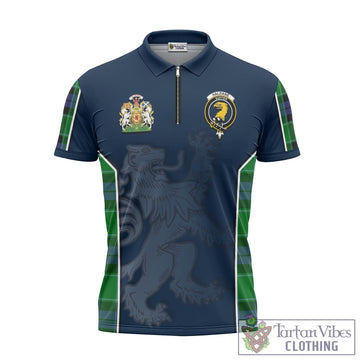 Haldane Tartan Zipper Polo Shirt with Family Crest and Lion Rampant Vibes Sport Style - Tartan Vibes Clothing