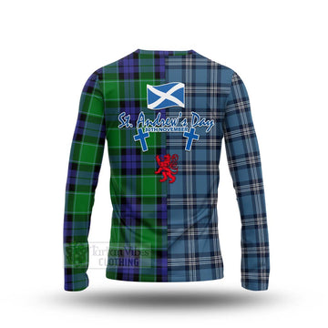 Haldane Tartan Long Sleeve T-Shirt Happy St. Andrew's Day Half Tartan Style - Tartan Vibes Clothing