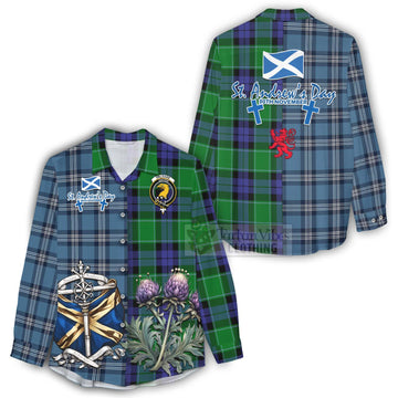 Haldane Tartan Women's Casual Shirt Happy St. Andrew's Day Half Tartan Style - Tartan Vibes Clothing