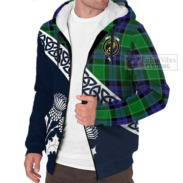 Haldane Tartan Sherpa Hoodie Featuring Thistle and Scotland Map - Tartan Vibes Clothing