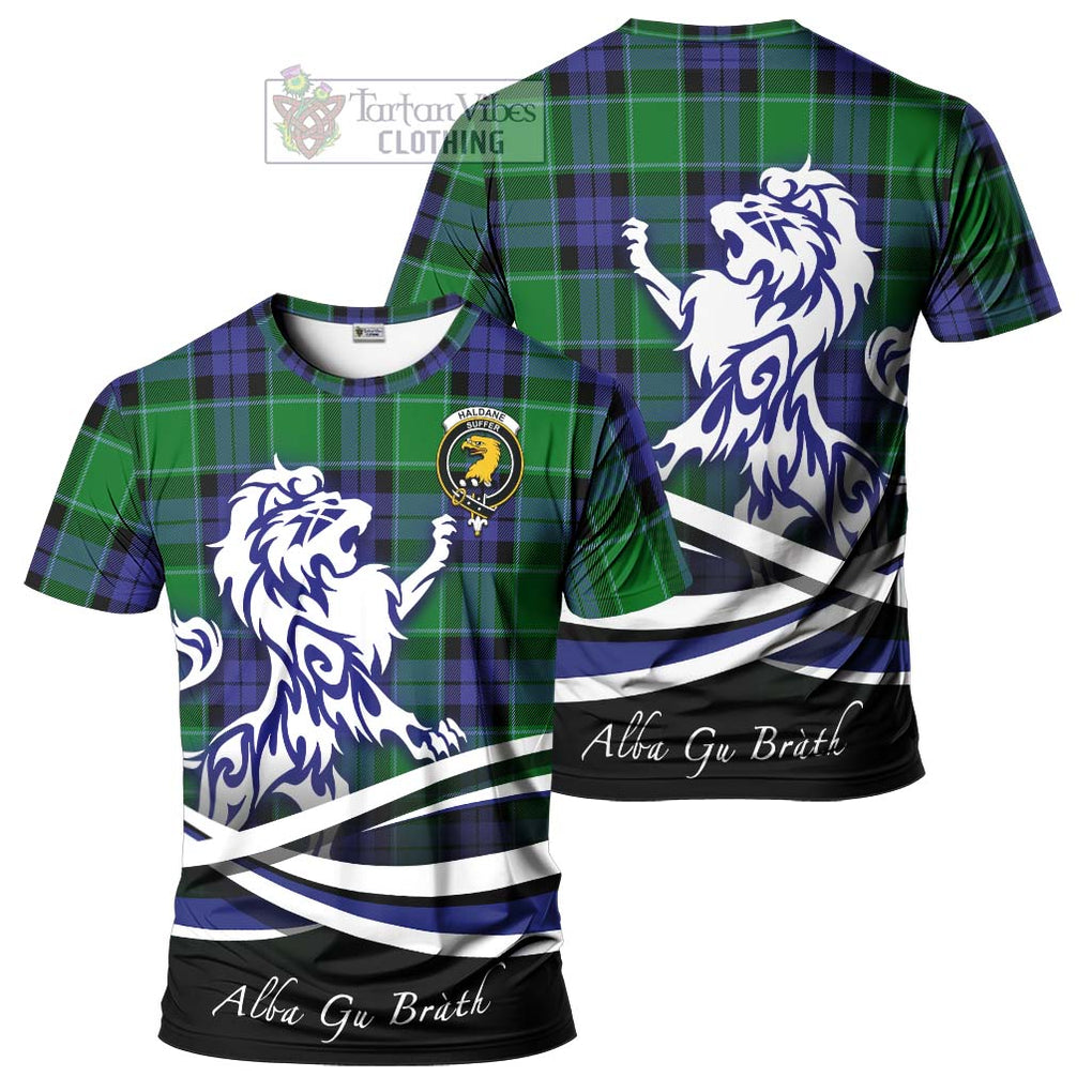 Haldane Tartan Cotton T-shirt with Alba Gu Brath Regal Lion Emblem Women's Shirt - Tartan Vibes Clothing