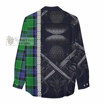 Haldane Tartan Women's Casual Shirt with Family Crest Cross Sword Thistle Celtic Vibes - Tartan Vibes Clothing