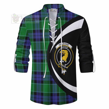 Haldane Tartan Ghillie Kilt Shirt with Family Crest Circle Style - Tartan Vibes Clothing