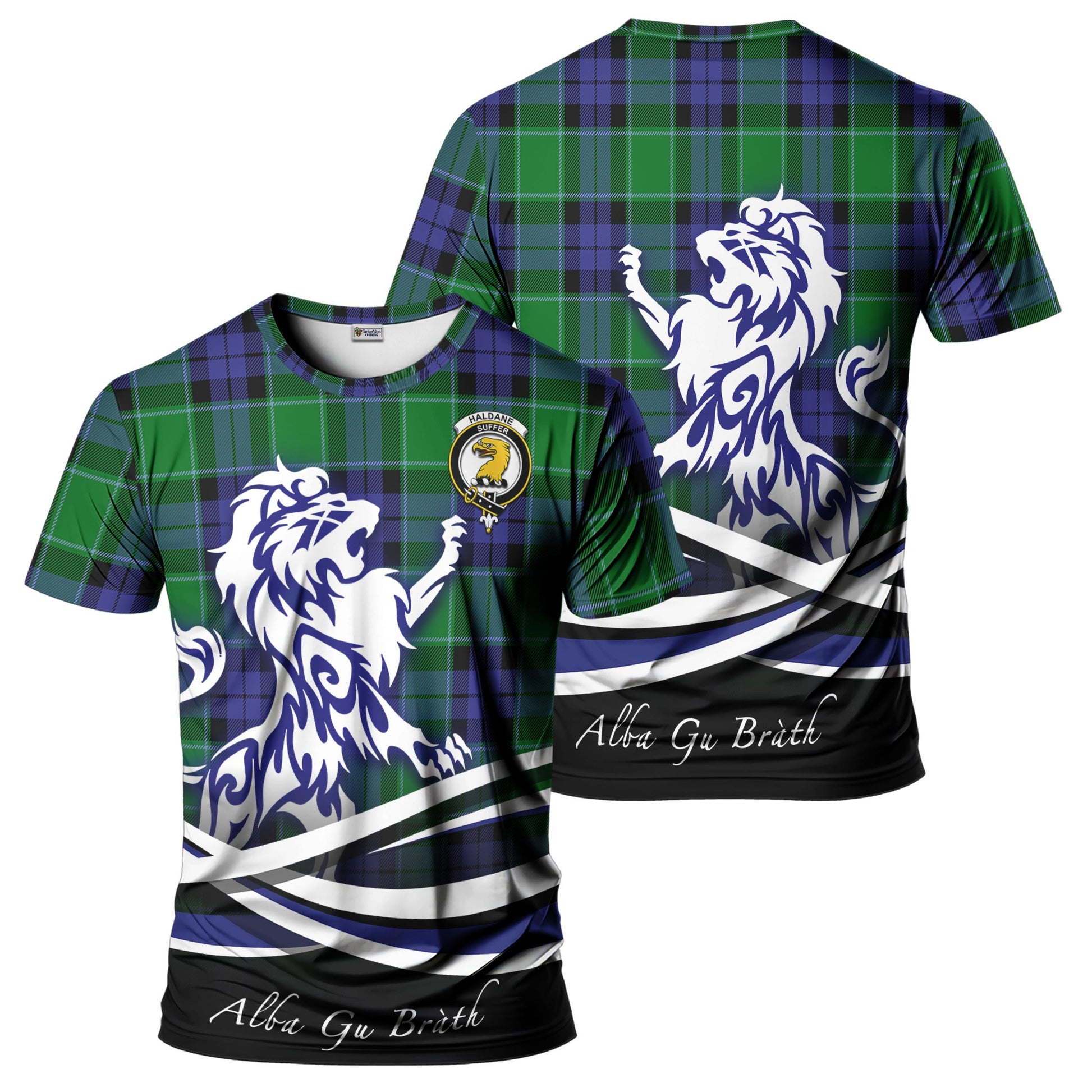Haldane Tartan T-Shirt with Alba Gu Brath Regal Lion Emblem - Tartan Vibes Clothing