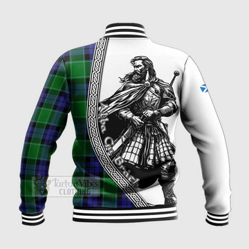 Haldane Tartan Clan Crest Baseball Jacket with Highlander Warrior Celtic Style - Tartan Vibes Clothing