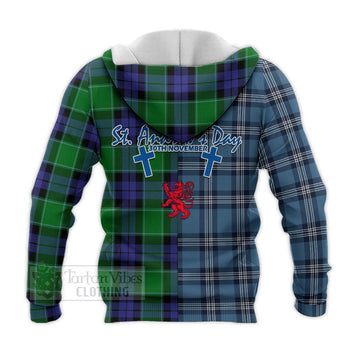 Haldane Tartan Knitted Hoodie Happy St. Andrew's Day Half Tartan Style - Tartan Vibes Clothing