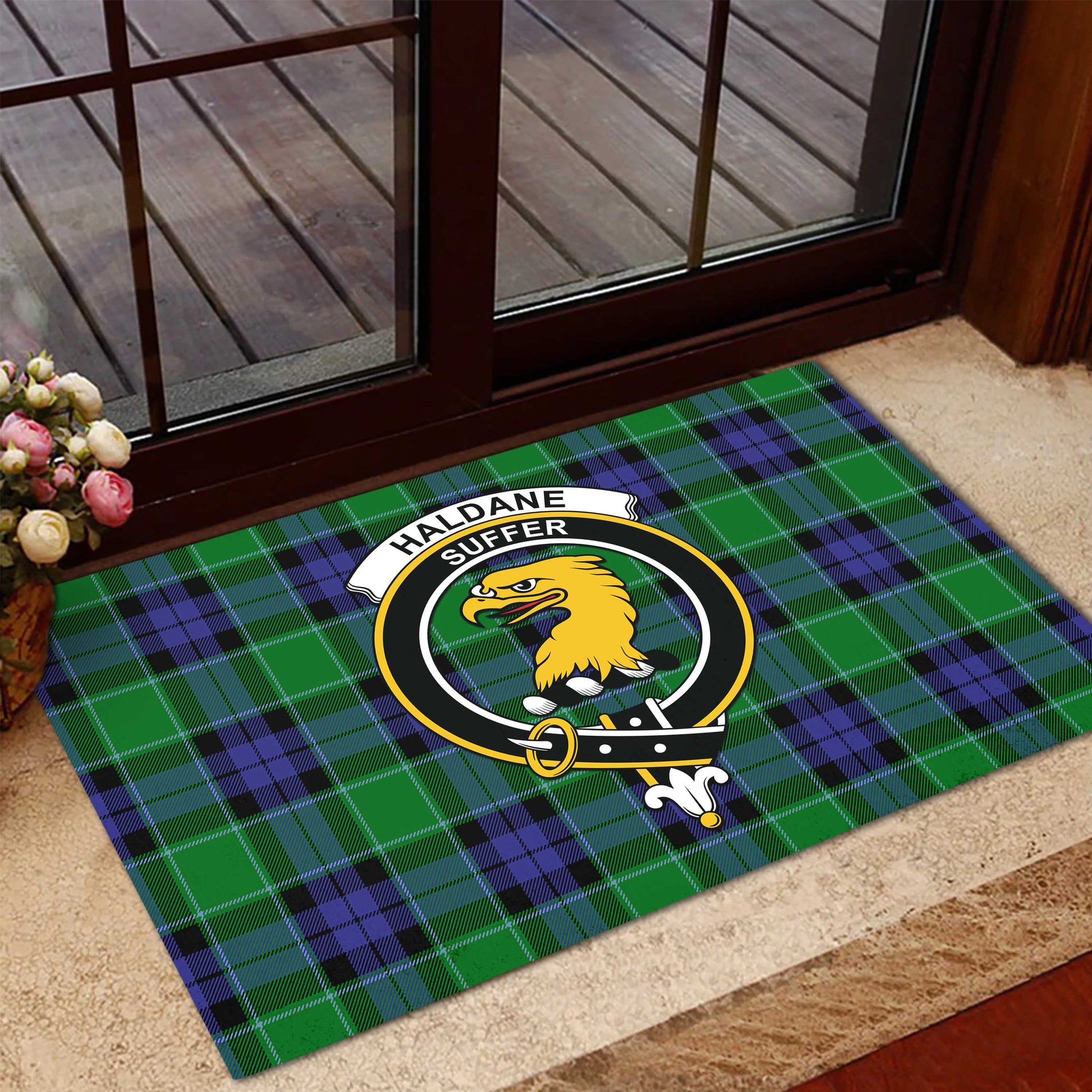 Haldane Tartan Rubber Doormat with Family Crest - Tartan Vibes Clothing