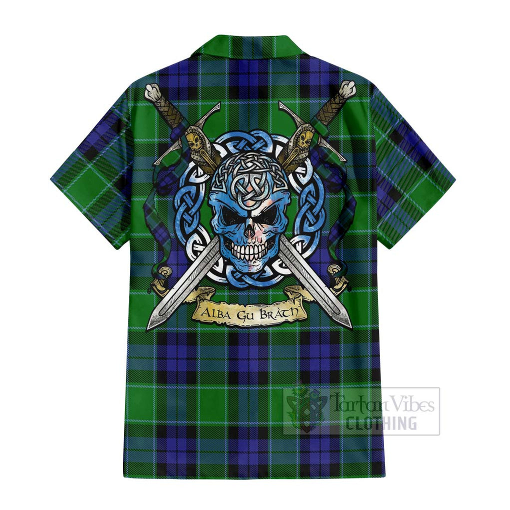 Haldane Tartan Hawaiian Shirt with Family Crest Celtic Skull Style - Tartan Vibes Clothing