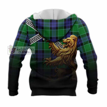 Haldane Crest Tartan Knitted Hoodie with Golden Lion Emblem Celtic Style - Tartan Vibes Clothing