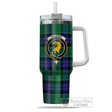 Haldane Tartan Tumbler with Handle with Family Crest - Tartan Vibes Clothing