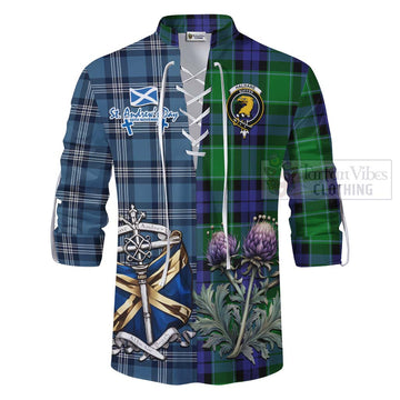 Haldane Tartan Ghillie Kilt Shirt Happy St. Andrew's Day Half Tartan Style - Tartan Vibes Clothing