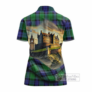 Haldane Tartan Family Crest Women's Polo Shirt with Scottish Ancient Castle Style - Tartan Vibes Clothing