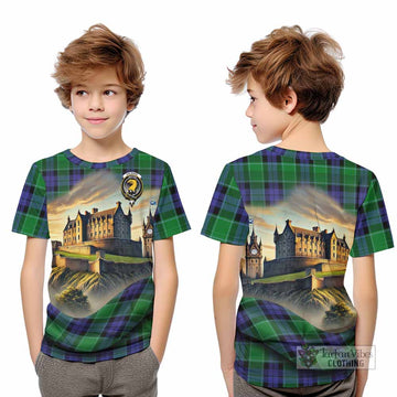 Haldane Tartan Family Crest Kid T-Shirt with Scottish Ancient Castle Style - Tartan Vibes Clothing