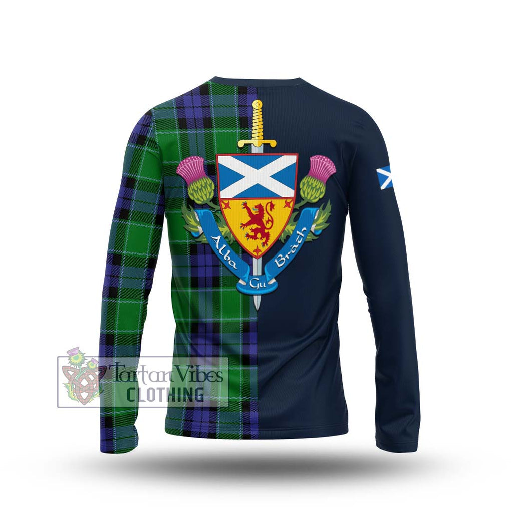 Haldane Tartan Long Sleeve T-Shirt Alba with Scottish Lion Royal Arm Half Style - Tartan Vibes Clothing