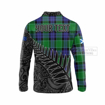 Tartan Vibes Clothing Haldane Crest Tartan Long Sleeve Polo Shirt with New Zealand Silver Fern Half Style